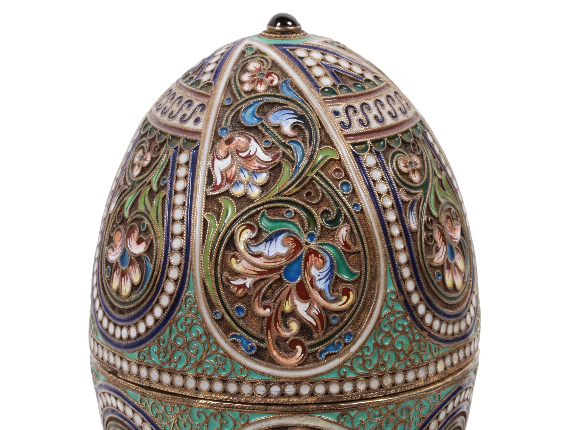 RUSSIAN GILT SILVER ENAMLED EASTER EGG WITH STAND PIC-10